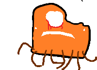 a drawing of an orange object with a tear coming out of it