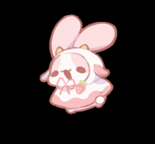 a drawing of a pink and white bunny with a carrot in its mouth on a black background