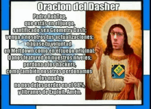 a poster with a picture of jesus and the words oracion del dasher on it