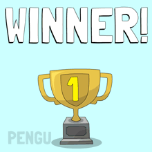 a cartoon of a penguin in a trophy with the word winner above it