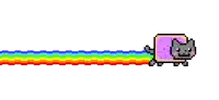 a pixel art cat with a rainbow coming out of it 's mouth