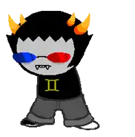 a cartoon character with horns and a shirt with the letter i on it