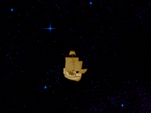 a pixel art of a ship in the middle of a starry sky