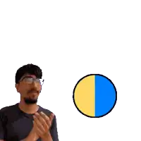 a man wearing glasses is clapping in front of a sign that says golden ratio + lazer goldlazer