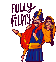 a cartoon of a man carrying a woman with the words " fully filmy " above them