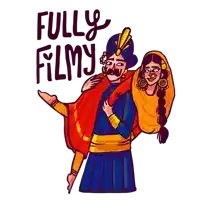 a cartoon of a man carrying a woman with the words " fully filmy " above them