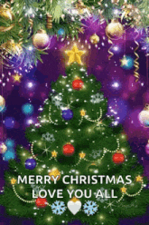 a merry christmas love you all greeting card with a christmas tree