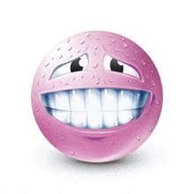 a pink smiley face with a big smile and a big mouth .