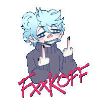 a drawing of a person giving the middle finger with the word fxxkoff written below it