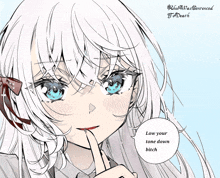 a drawing of a girl with white hair and blue eyes