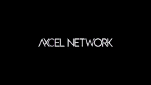 the axcel network logo is on a black background