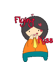 a cartoon of a girl blowing a kiss with the words flying kiss above her head