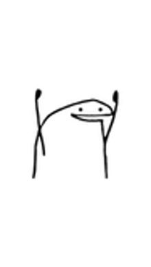 a black and white drawing of two stick figures standing next to each other with a smiley face on their faces .
