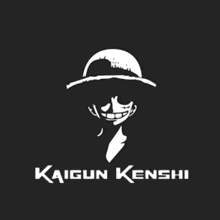 a logo for kaigun kenshi with a monkey d luffy face