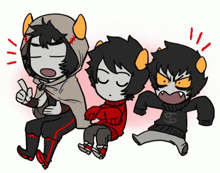 a cartoon drawing of three trolls with the number 69 on their sweaters