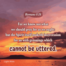 a bible verse from romans 8:26 is displayed