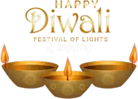 a happy diwali festival of lights poster with three gold bowls