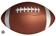 a brown and white football with white stitching on the bottom