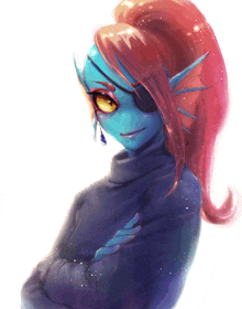 a drawing of a girl with blue and red hair