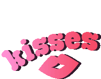 the word kisses is displayed with a pink lip