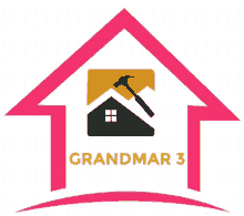 a logo for grandmar 3 shows a house and a hammer on the roof