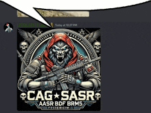 a cag sasr aasr bdf brm5 logo is displayed on a black background