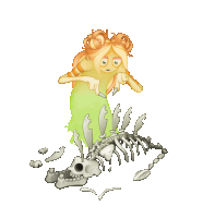 a cartoon drawing of a skeleton and a ghost