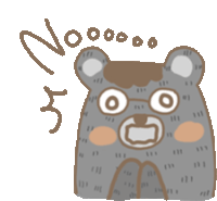 a cartoon drawing of a bear with glasses and the word no on it