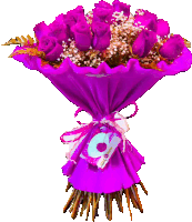 a bouquet of purple roses is wrapped in a purple blanket