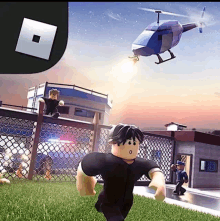 a roblox game with a helicopter flying over a prison