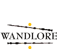 a logo for wandlore with two wands and a yellow ball