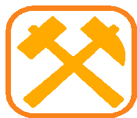 an orange icon with two crossed hammers on it