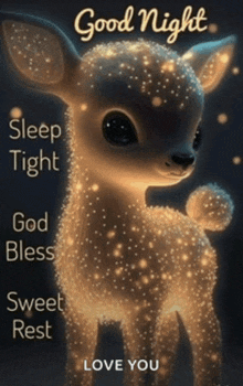 a picture of a deer with the words " good night sleep tight god bless sweet rest love you "