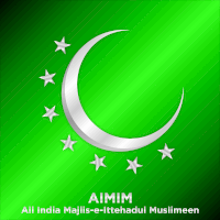 a green background with a crescent moon and stars and the words aimm all india majlis-e-ittehadul muslimeen