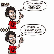 a cartoon of a man with a speech bubble that says economia se recupera vidas nao