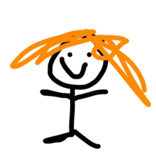 a stick figure with orange hair is smiling