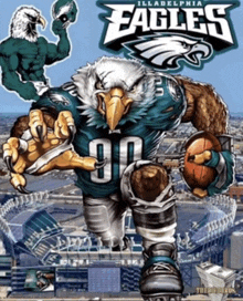 a poster for the philadelphia eagles with a bald eagle holding a football