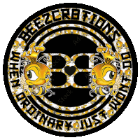 a black and white circle with two bees and the words " highz creations " on it