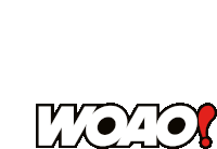 the word woao is on a white background with a red circle in the middle