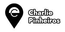 a black and white logo for charlie pinheiros with a pin