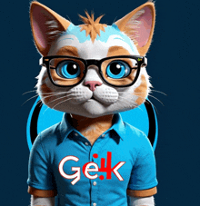 a cartoon cat wearing glasses and a shirt that says gek