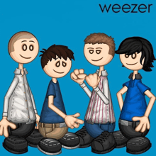 a group of cartoon characters are standing next to each other with the word weezer on the bottom