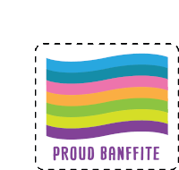 a proud banffite logo with a rainbow flag