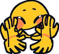 a cartoon drawing of a yellow smiley face with black hands