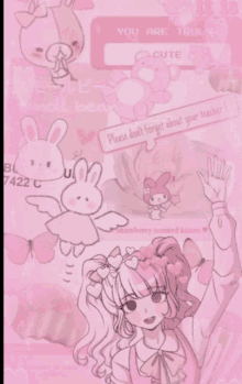 a pink background with a girl and a rabbit and a message that says please don 't forget about your teacher