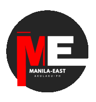 a logo for manila east akulaku ph with a gray circle around it