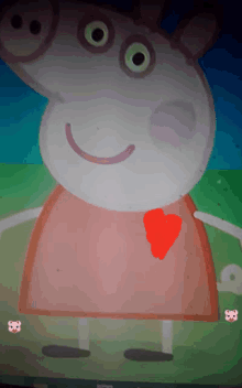 a drawing of peppa pig with a red heart around her neck