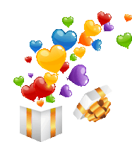 colorful balloons in the shape of hearts are coming out of a gift box