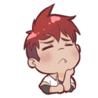 a cartoon of a boy with red hair and a sad look on his face