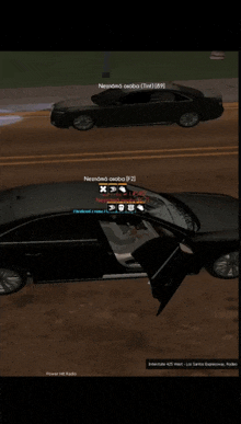 a screenshot of a video game shows a car with the door open and a person in it